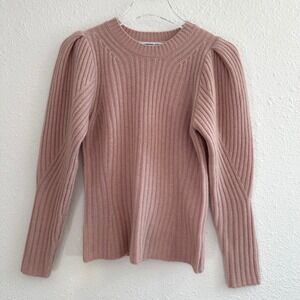 The Cashmere Project Sweater Womens XS Pink Rib Knit Puff Sleeve Preppy Coquette